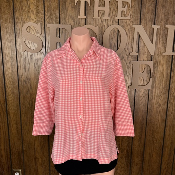 White Stag Tops - White Stag Button Up Shirt Wmn M Pink Gingham Seersucker Cottagecore Boho Retro